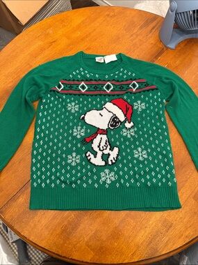 Peanuts Green Snoopy Holiday Crewneck Sweater with Red Accents xxl